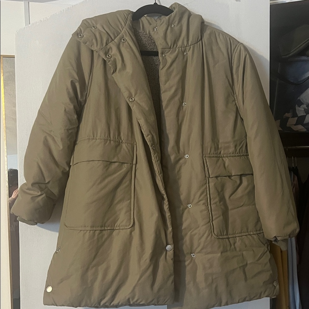 Zara Olive Green Hooded Puffer Coat size 11-12